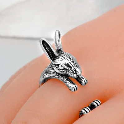 Rabbit Bunny Jewelry Silvery Animal Nature Adjustable Hug Ring