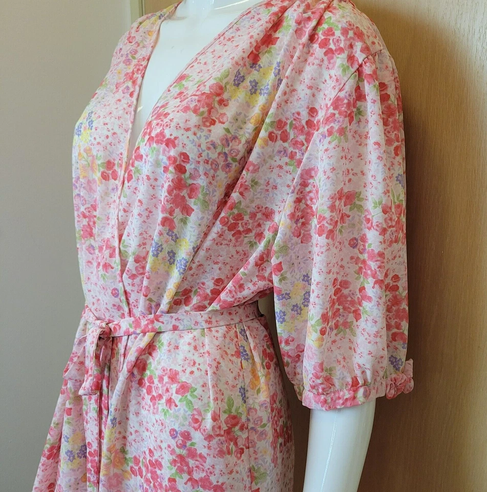 Oscar de la Renta Bata Mujer 2X Rosa Floral Acanalado Flores Elástico Espalda De Colección Foto 4 de 4