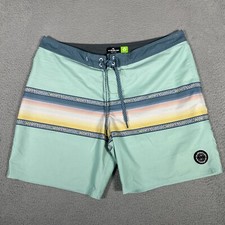 Quiksilver Board Shorts Mens 38 Blue Striped Surfsilk Lined Highline Swim Surf