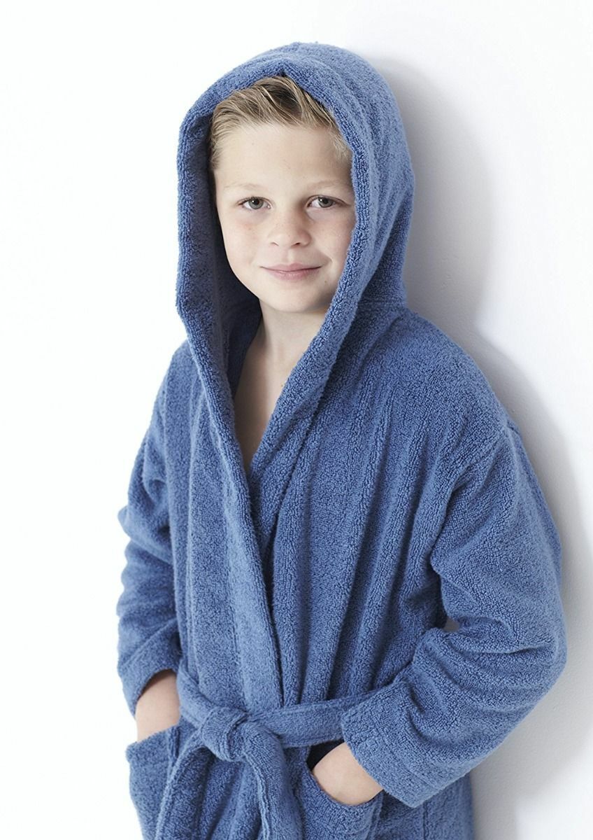 BOYS GIRLS 100 EGYPTIAN COTTON HOODED BATH ROBE TERRY TOWELLING KIDS