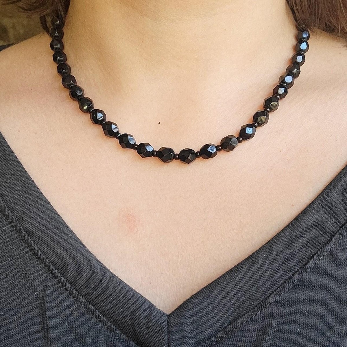 Classic Black Beaded Necklace | eBay