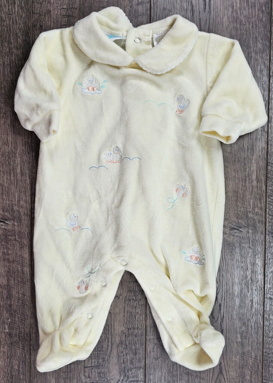 Baby Girl Clothes Koala Baby 0-3 Month Velour Yellow Ducks Footed Outfit