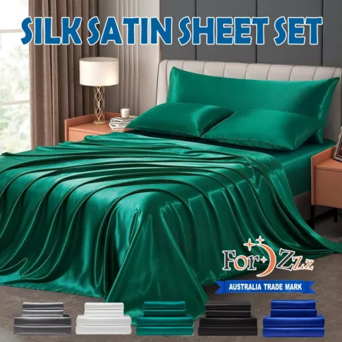 Hotel 4 Pieces Silk Satin Flat Fitted Sheet Bed Set Single Double Queen King Bed