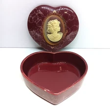Mount Clemons Pottery Heart Shape Maroon Trinket Dish W Cameo Lid The Good Earth