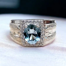 Aquamarine Gemstone With 925 Sterling Silver Groom Ring For Men's #AL202