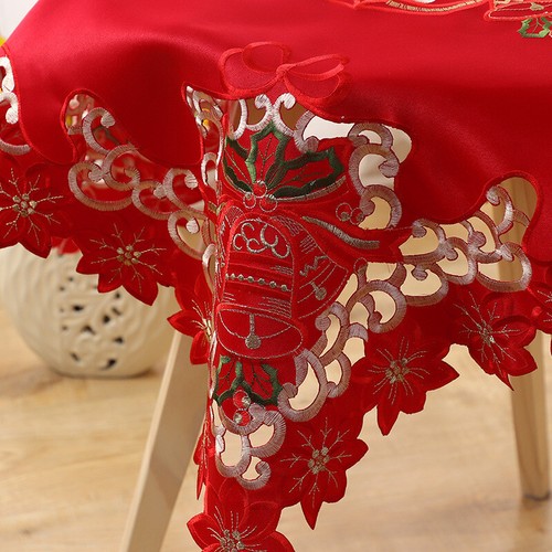 33" Vintage Red Christmas Embroidered Tablecloth Square Lace Table Topper Doily - Picture 3 of 19