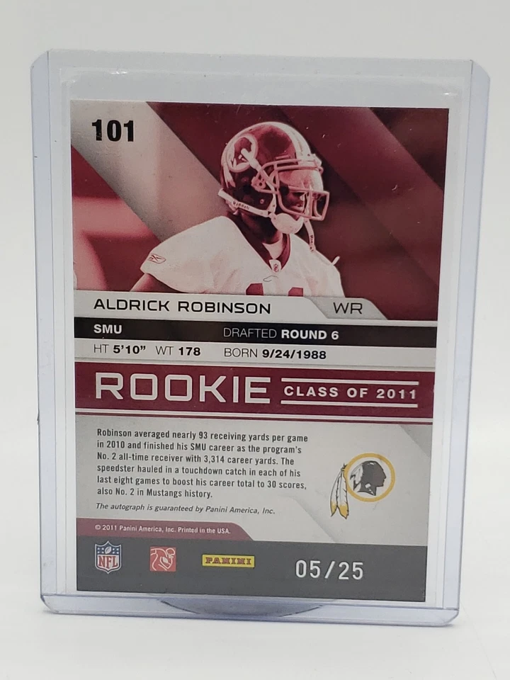 2011 Absolute Auto Signed Rookie Spectrum Aldrick Robinson 05/25 RC Insert 101 - Image 2 of 3