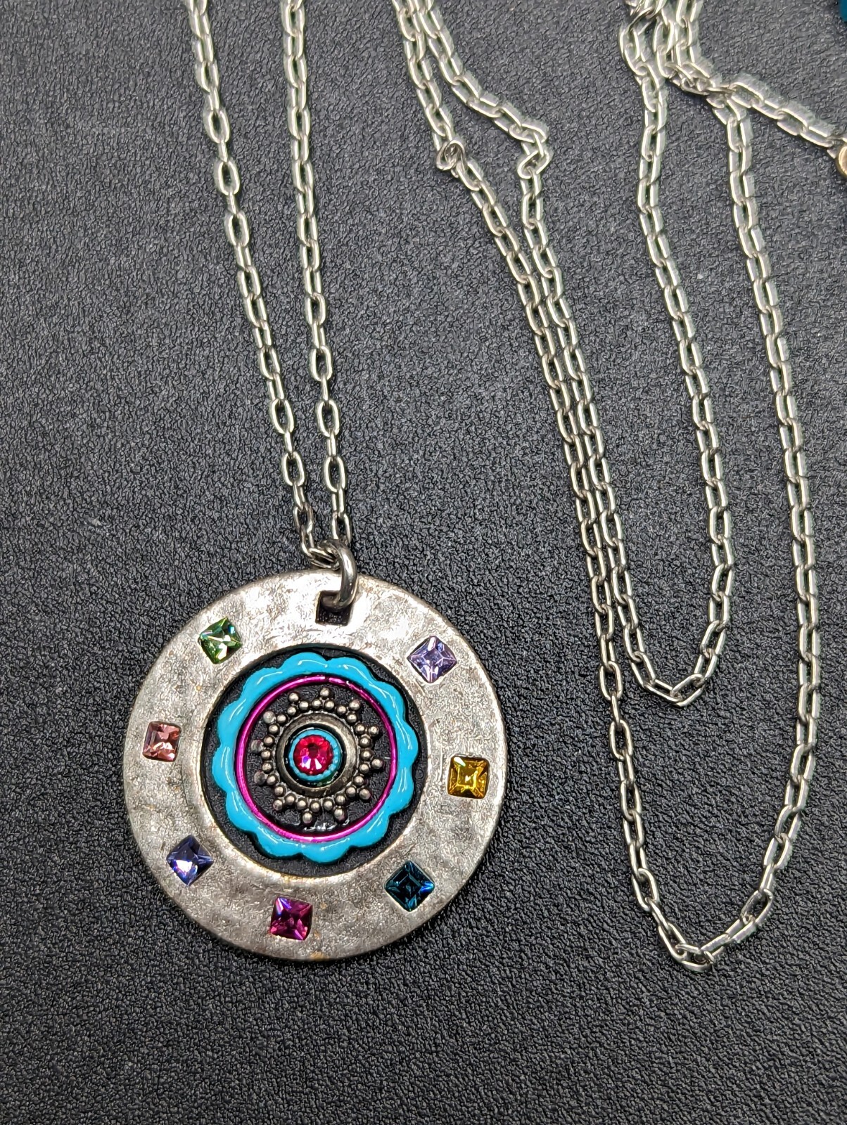 Signed Firefly Designer Hammered Silver Tone Disc… - image 14