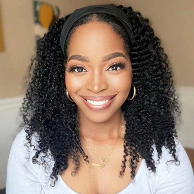 180% Density Real Human Hair Kinky Curly Headband Wigs for Black Women Glueless