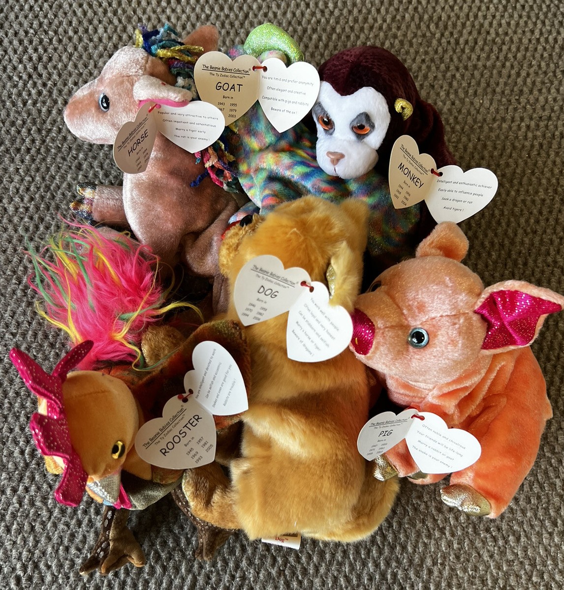 Ty Beanie Babies, 2000 CHINESE ZODIAC Complete Set of 12, RARE