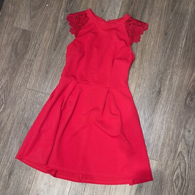 knee length dresses for ladies Red Stretch Poplin Corset Skater Mini Dress S / Red main image 0