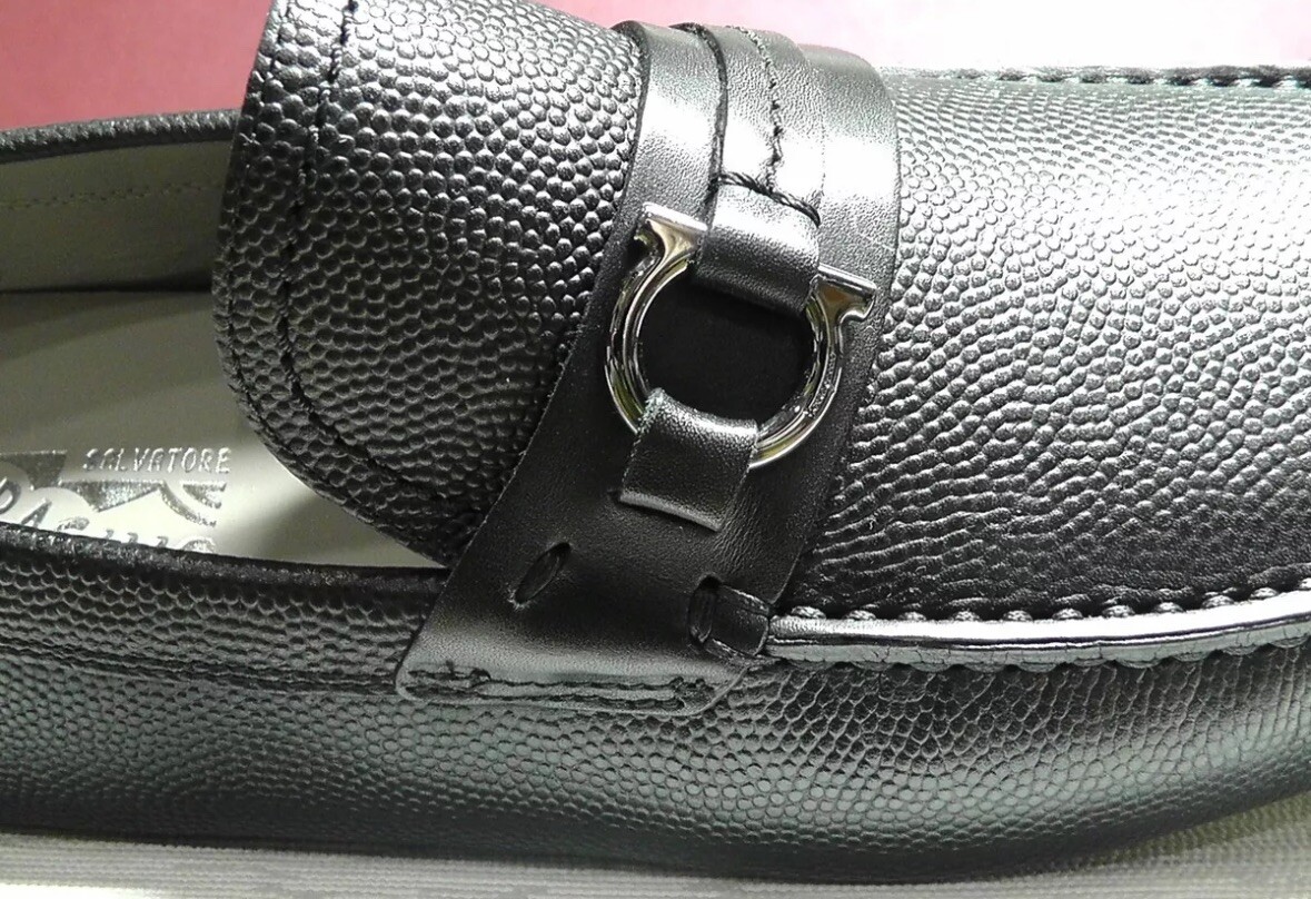 New Salvatore Ferragamo REMAR Black Leather Mens Drivers  display picture 1