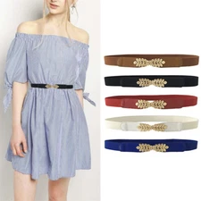 Women Fashion Waist Belt Narrow Stretch Dress Belt Thin Buckle
