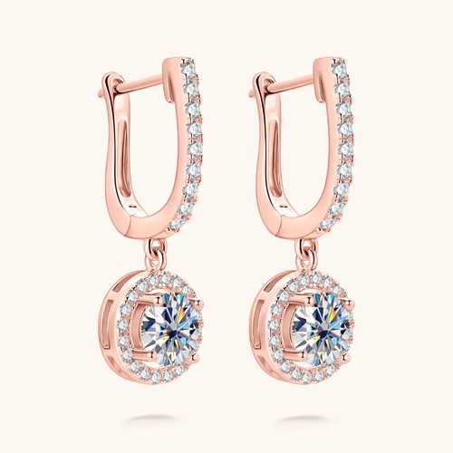 Halo 6.5mm Round Moissanite Drop Earrings Women Sterling Silver GRA Certified - Picture 12 of 26