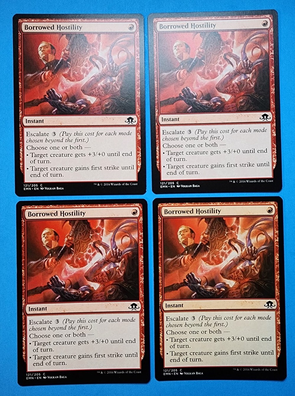 4x Borrowed Hostility Eldritch Moon 2016 Mtg Magic Card Instant Red Mountain 121