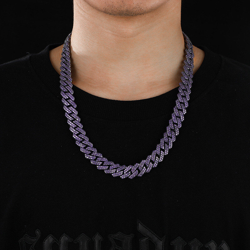 14mm Hip Hop TopBling Purple Cubic Zircon Miami Cuban Chain