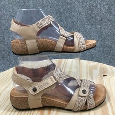Taos Trulie Sandal Womens 39 Stone Beige Woven Leather Wedge Strappy Casual 4251