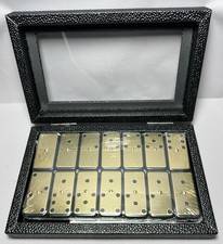 Metal Gold Dominoes Set Classic 28 Pieces With Box Butcher  Rossini Factory NEW