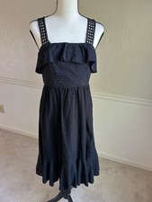 J.Crew Black Swiss Dot Dress Womens Size 2 Ruffle Eyelet Strap Fit Flare Mini