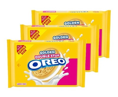 (3 pack) OREO Double Stuf Golden Sandwich Cookies, Family Size, 18.71 oz