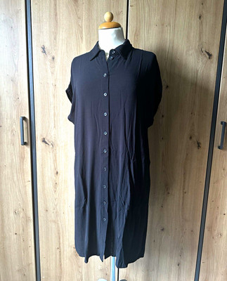 ever.me Damen Hemdblusenkleid Midi Schwarz Gr. 38 Kurzarm Kragen Knopf