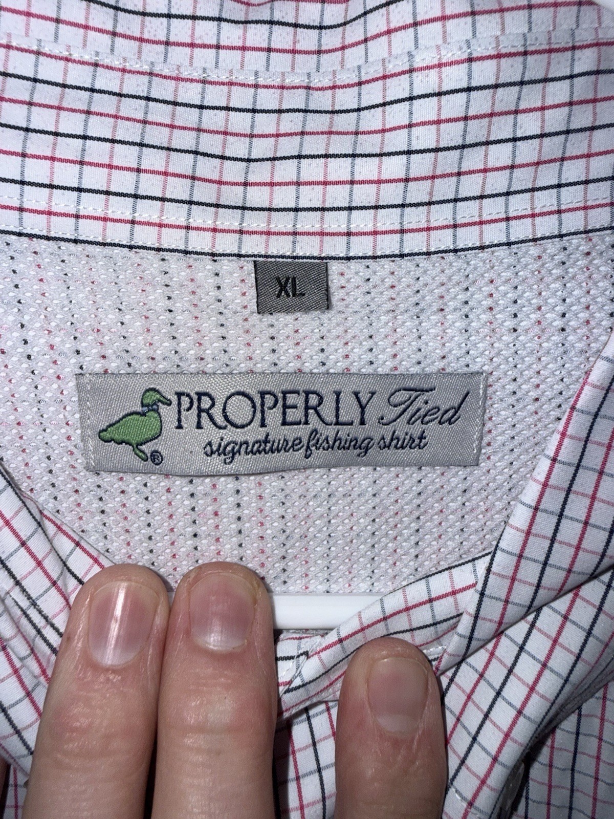 Properly Tied White Red XL Men's Fishing Shirt Long Sleeve Button-Up