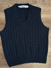 Vintage Izod Lacoste Men's Sweater Vest Navy Blue 100 Pure Wool. Size M V Neck