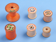 Vintage Wooden Cotton Reels, Collection of 6 Bobbins, Various Makes & Sizes