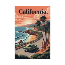 Ford Mustang Fastback Poster - California Sunset Wall Art Print, Garage Decor