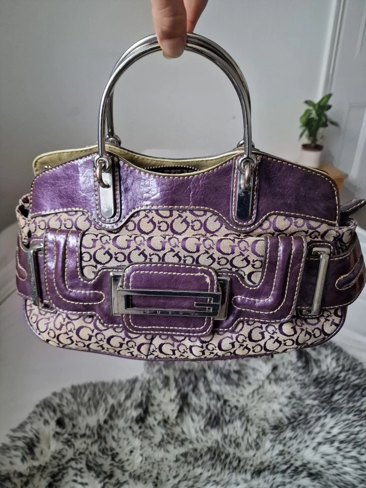 Rare Purple Beige Guess hand bag monogram y2k vtg buckle shoulder strap💜vintage - Image 2 of 4