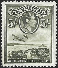 Antigua 1938-51 KGVI 5s Olive Green SG.107 Mint (Hinged) Cat:&pound;18