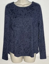 Simply Vera Wang Women’s Top Size M Navy Floral Burnout Long Sleeve Blouse NWT