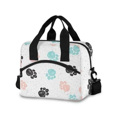 Doodle Dog Paw Print Insulated Lunch Bag with Detachable Shoulder Strap & Car...