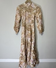 Zimmerman Andie Billow Button Front Long Dress Sepia Floral Print Women’s 0P