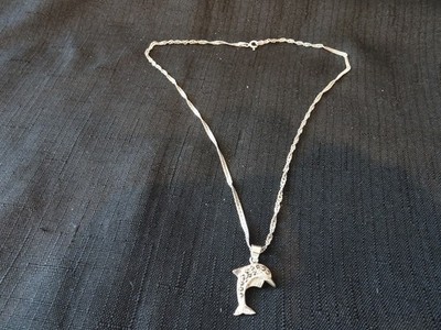 #614--VINTAGE STERLINGSILBER GEDREHTE ITALIEN HALSKETTE-925 MIT SU- 925-DOLPHIN