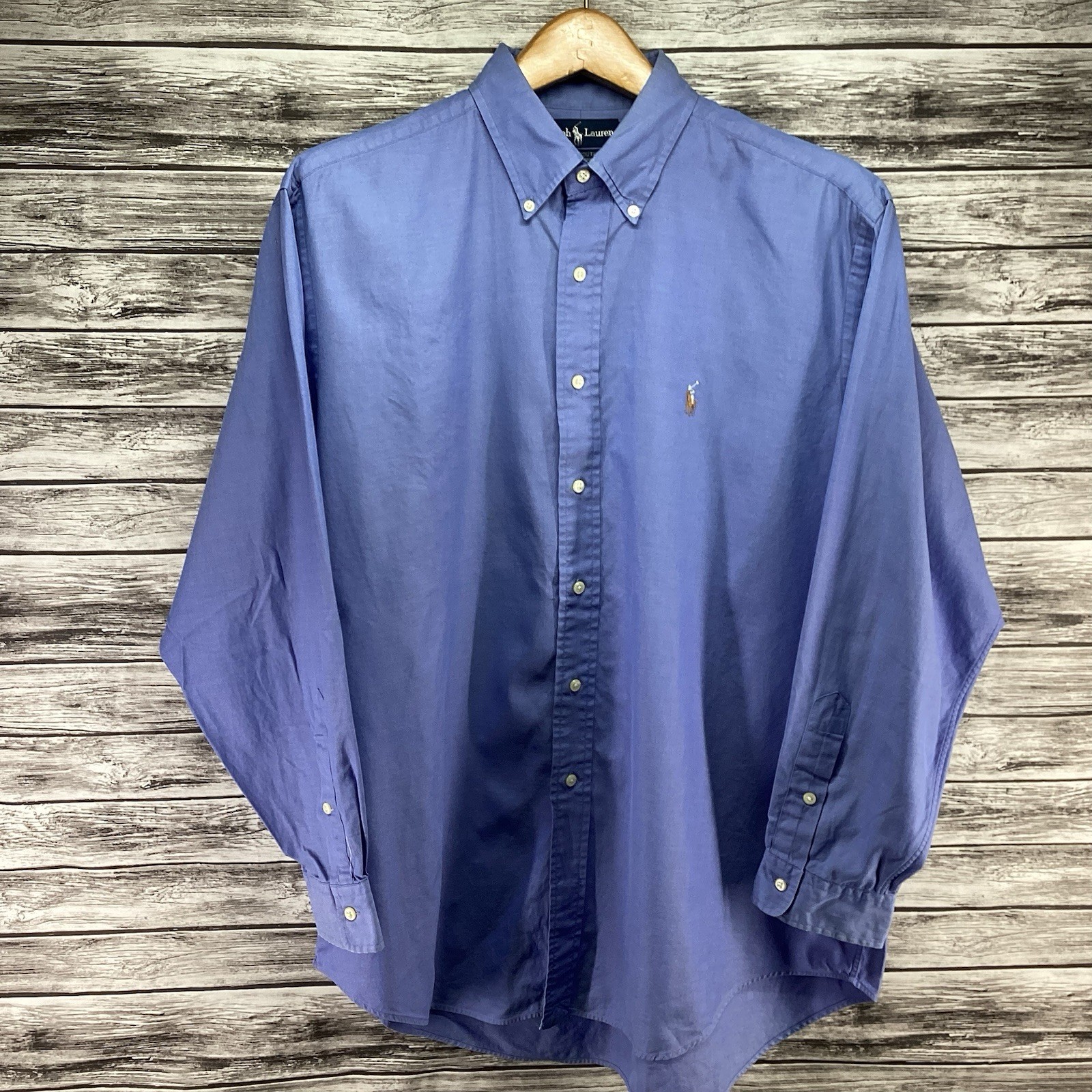Vintage Ralph Lauren Shirt Mens 17-34 Blue Yarmouth Pinpoint Oxford Button Down