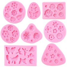 Flower Fondant Molds - 8 Pcs Flower and Butterfly Candy Silicone Molds for Ch...