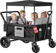 4 Seater Wagon Stroller for Kids, Collapsible Wagon Stroller with Removable Cano