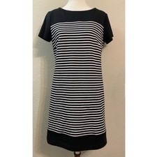Laundry Shift Black & White Striped Dress Short Sleeve Casual Tunic Mini Dress