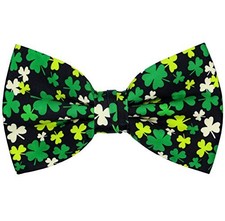 Holiday Pre-Tied Bowtie St Patricks Day Easter Green Black Clover Leaves