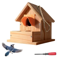 DIY Outdoor Wooden Bird Feeding Build House Window Feeder Birdhouse Protector