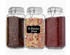 78Oz Glass Food Storage Jars with Airtight Clamp Lids, 3 Pack Wide Mouth Large K