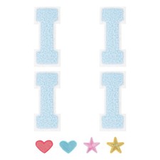 4pcs Iron on Letter Patch Chenille Letter Patches Alphabet Sticker Light Blue, I