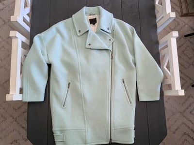 Banana Republic Women's XL Wool Blend Zip Front Coat Seafoam Mint Moto Coco LOVE