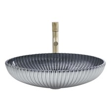 Pemberly Row 21" Oval Tempered Glass Vessel Bathroom Sink in Gray