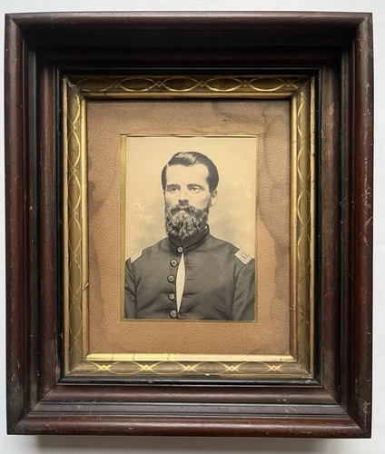 Antique 1860s Civil War Officer Union Soldier Photo Painting Eastlake Frame