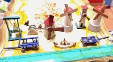 OLD GERMAN GERMANY PUTZ ERZGELBIRGE MINIATURE WINDMILLS BOAT SWING WAGON LOT ++