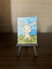 ACEO Original Watercolor Easter Bunny Mixed Media Art Card