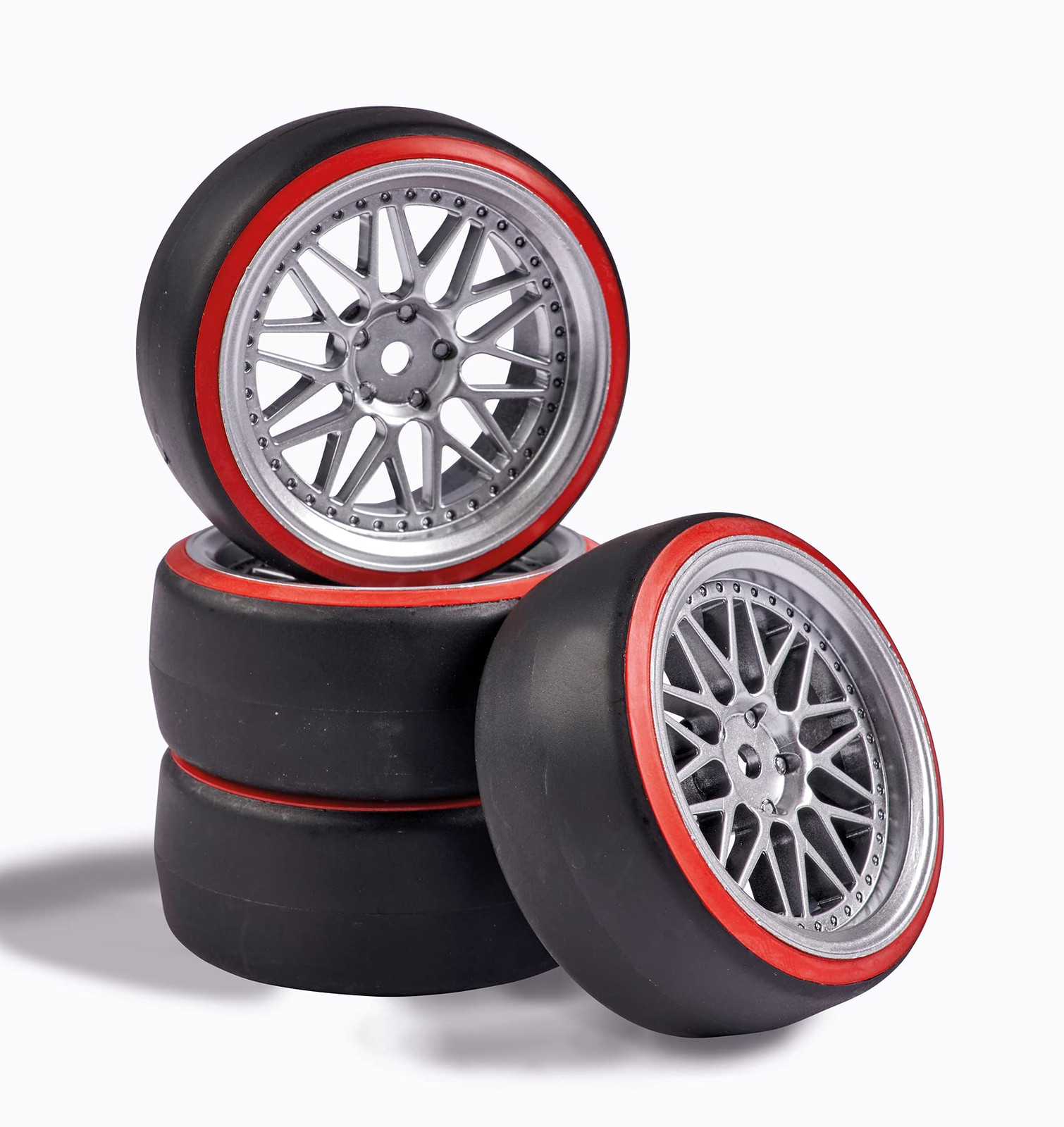 Аксессуары для сборки модели Carson 500900156 1:10 Drift Wheel (4) Серебристо-красные,