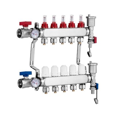 5-Branch Radiant Heat Manifold 1/2'' PEX Tubing Floor Heating Manifold Set